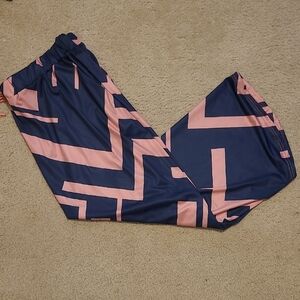 Navy and Pink Geometric Pattern Maxi Skirt